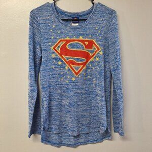 Superman Woman Blouse Sweater Juniors Size Medium‎ 7 9 Blue Red Soft Long Sleeve